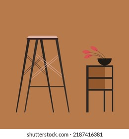 Flat illustration of interior room Chair and plant