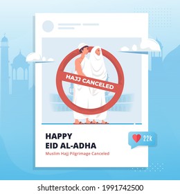 Flat illustration of Islamic hajj canceled on social media post template