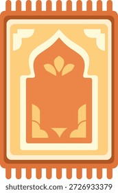Flat illustration of Islamic prayer rug used during daily prayers and worship.