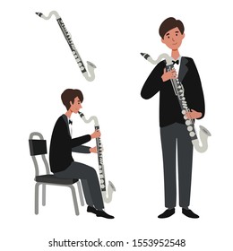 A flat illustration of isolated Asian man player on white background. Design layout for banners presentations, flyers, 