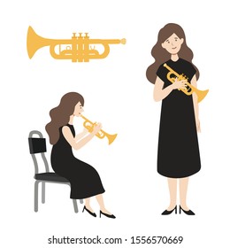 A flat illustration of isolated caucasian woman player on white background. Vector illustration.