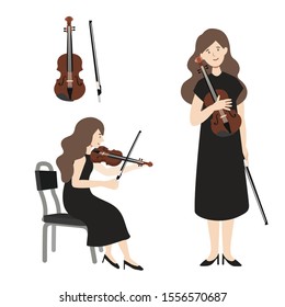 A flat illustration of isolated caucasian woman player on white background. Vector illustration.