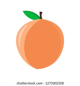 flat illustration. isolated on white background. Emoji peach fruit vector. Peach with leaf made .