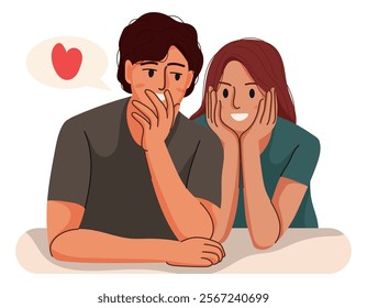 Flat illustration isolated on white background, people giving and sharing love, sitting, hugging, standing, embracing, dating. Men and women dating. Dating Couple in valentine day