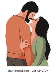 Flat illustration isolated on white background, people giving and sharing love, sitting, hugging, standing, embracing, dating. Men and women dating. Dating Couple in valentine day