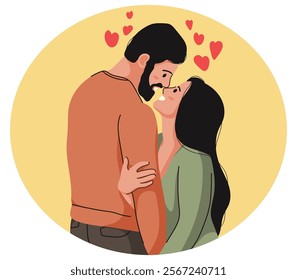 Flat illustration isolated on white background, people giving and sharing love, sitting, hugging, standing, embracing, dating. Men and women dating. Dating Couple in valentine day