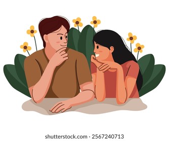 Flat illustration isolated on white background, people giving and sharing love, sitting, hugging, standing, embracing, dating. Men and women dating. Dating Couple in valentine day