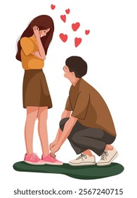 Flat illustration isolated on white background, people giving and sharing love, sitting, hugging, standing, embracing, dating. Men and women dating. Dating Couple in valentine day