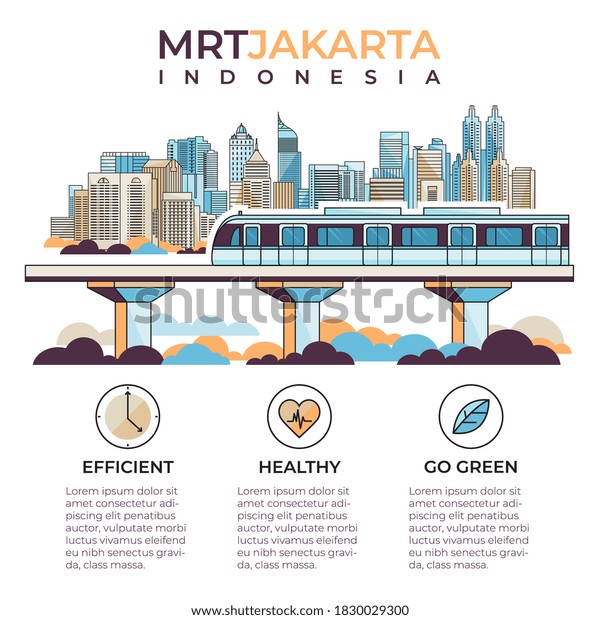 Flat illustration of Jakarta city with mass\
rapid transportation. Vector\
illustration