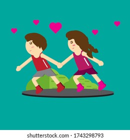 flat illustration Jogging with very romantic couple
