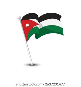 flat illustration of jordan flag with a pole on white background