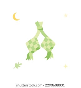 Flat Illustration of Ketupat, Eid Mubarak Isolated on a White Background
