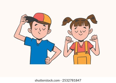 Ilustração plana de crianças pensando com expressões intrigadas, resolução de problemas na infância, aprendizagem divertida, crianças pensando, engajando atividades de pensamento das crianças
