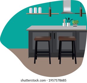 flat illustration kitchen home interior