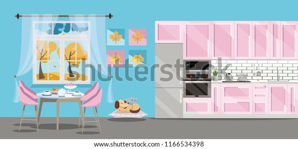 pink colour kitchen set