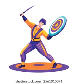 A flat illustration of a knife thrower character 

