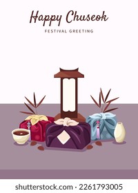 Flat illustration of korean traditional wrapping cloth packaging. Chuseok (Hangawi) gift box in altar.