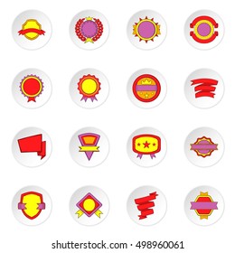 Flat illustration of label and ribbon 16 vector icons for web