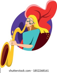 Flat illustration of lady with saxophone