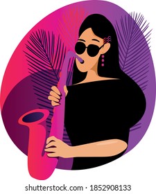 Flat illustration of lady with saxophone