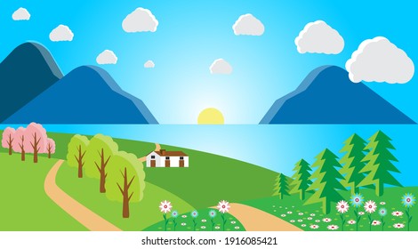 Flat Illustration landscape nature For your background