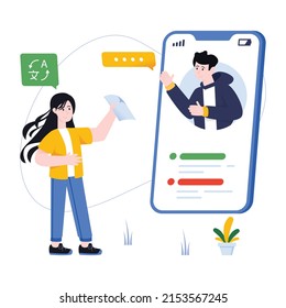 Flat illustration of language practice is scalable and easy to use

