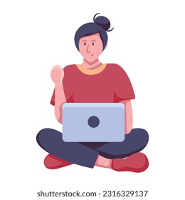 Flat illustration of laptop user 
