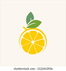 Flat illustration of lemon fruit slice in cartoon style