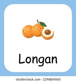 Flat Illustration of Longan with Text Vector Design. Education for Kids.