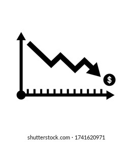 ilustración plana del icono del vector de pérdida, símbolo del signo de reducción. ilustración vectorial en fondo en blanco