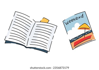 Flat illustration of a magazine open and closed