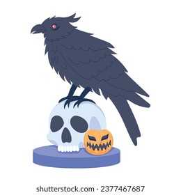 Acá una ilustración plana del cuervo mágico en el cráneo 