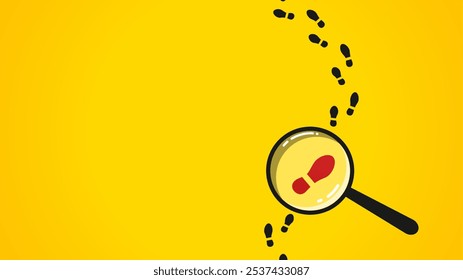 Flat illustration of magnifying glass and footprints. The concept of fact-finding by detectives, investigation, analysis, and collection of evidence information