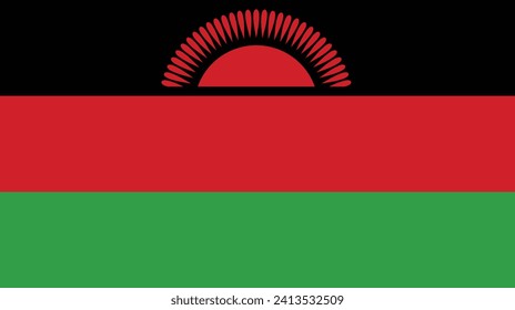 Ilustración plana de la bandera de Malawi. Diseño de la bandera nacional de Malawi. 
