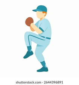 Ilustração plana masculino de beisebol jogador de jarro ação posar personagem