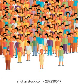 flat illustration of male community with a crowd of guys and men