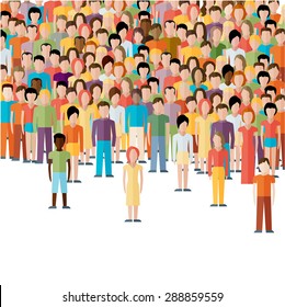 flat illustration of male community with a crowd of guys and men