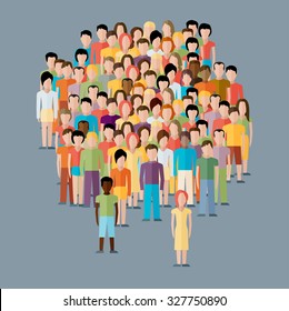 flat illustration of male community with a crowd of guys and men