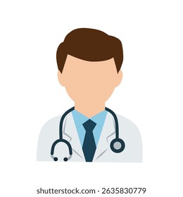 Flat illustration of a male doctor in white coat with a stethoscope, representing a professional medical worker or physician in healthcare services