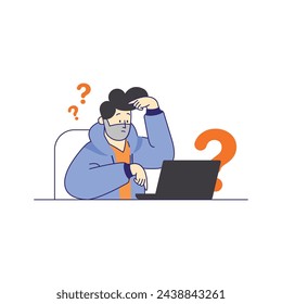 Flat illustration a man confused in front of laptops