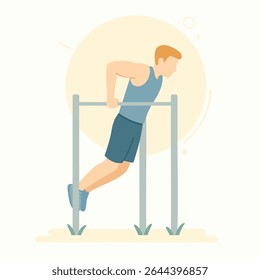 Homem de Ilustração Plano Fazendo Exercício de Mergulho em Parallel Bars Treinamento