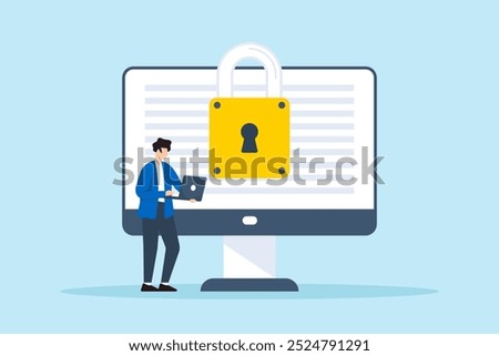 Flat illustration of man encrypting sensitive data to protect from unauthorized access and ensuring confidentiality