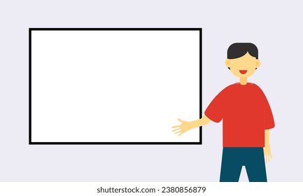 flat illustration of man in front of whiteboard