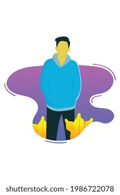 Flat illustration of man in jacket outdoors. Very suitable for health content, travel content, fashion content, social media content, and more.