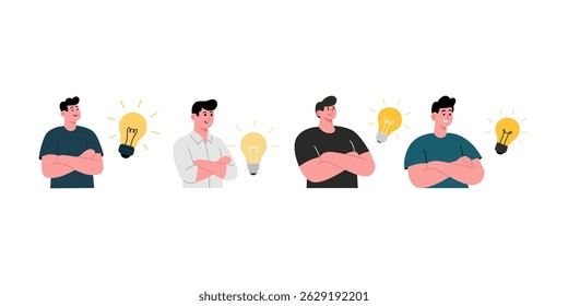 flat illustration of man with light bulb Idea symbolizes inspiration