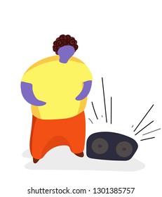 Flat illustration of man.  Man listening to music