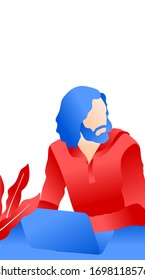 Ilustrador plano con pelo de onda larga