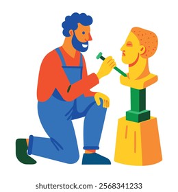 A flat illustration of man making sculpture