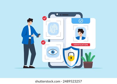 Flat illustration of man managing multi-factor authentication to identity verification and account security