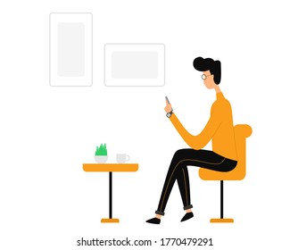 Flat illustration man on the cafe